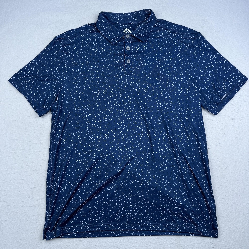 Burlebo Polo Shirt Mens Large Blue Spotted Golf Performance Stretch Lightweight